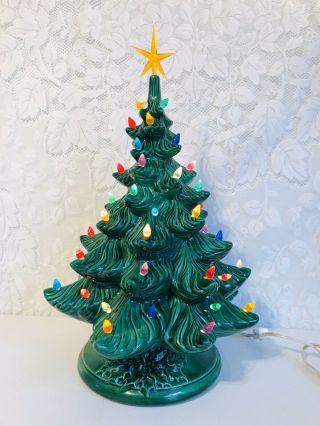 Vintage Atlantic Molds Lighted Ceramic Christmas Tree Large 17 " 2 Piece W/ Star