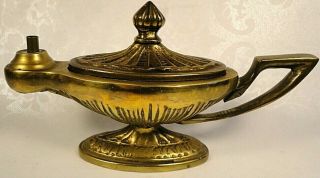Solid Brass Aladdin - Genie Oil Lamp W/lid - Ornate - Vintage - Rustic