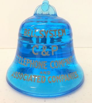 Blue Glass Paperweight Bell System C & P Telephone Company & Associated T21