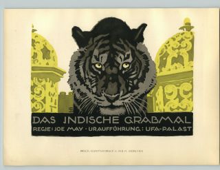 1926 Ludwig Hohlwein Munchen Das Indische Grabmal Indian Tomb Tiger Color Poster