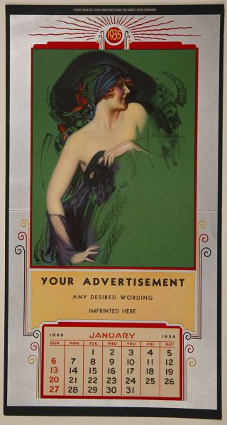 Rare Vintage 1935 Art Deco Rolf Armstrong Salesman Sample Pin - Up Calendar Poster