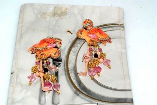 Lunch At The Ritz Pink Flamingo Drop Earrings Movable W Card
