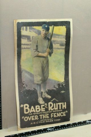 Scarce 1920s Babe Ruth Over The Fence Film Movie Lobby Card Display Sign Bat Gas