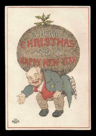 S45 - Man With Plum Pudding On His Back - Early Goodall - Victorian Xmas Card