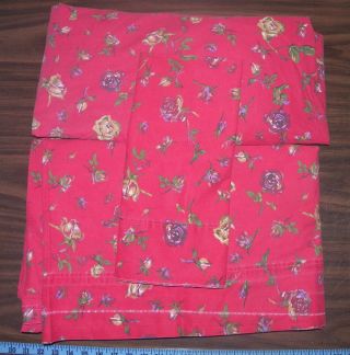 Ralph Lauren Vintage " Muse " Red Floral Sheets - Full Size - 100 Cotton - Sweet Floral