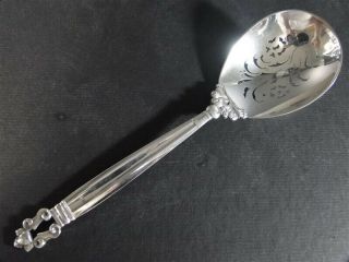 Georg Jensen Acorn 9” Sterling Silver Pierced W/ Flowers Berry Spoon