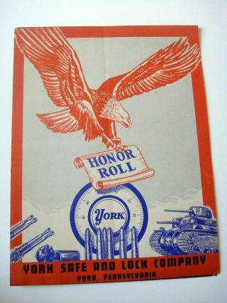 Rare Wwii York Safe & Lock Co.  Pa Army Navy Usmc Aaf Active Service Honor Roll
