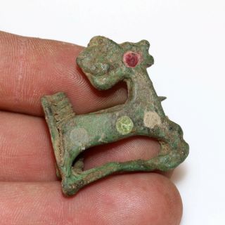 Circa 200 - 300 Ad Roman Enamel Bronze Deer Fibula Brooch