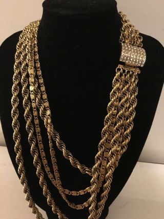 Vintage Rare Butler And Wilson Large Goldtone Multilayered Necklace & Diamantes