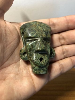 Pre - Columbian,  Mexico Green Stone Face Pendant