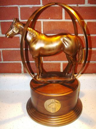 2006 Aqha World Globe Horse Show Trophy,  Bronze Color,  16 " X 12 " Wood Base