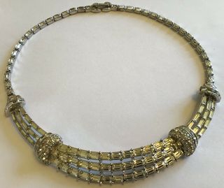 Vintage Pennino Signed Clear Bagette Rhinestone Necklace A11