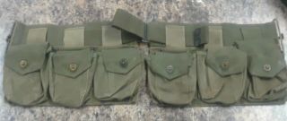 Vintage U.  S.  Military Ammo Belt With 6 Pouches W/ Buttons - Olive Green