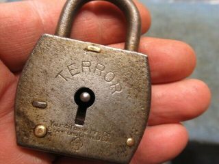 Old Square Poorman Story Padlock Lock Terror Made By Yale.  N/r