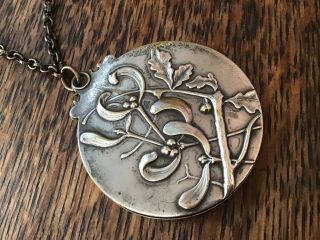 Mistletoe Victorian French Silver Plated Chatelaine Pocket Mirror Chain Ornament