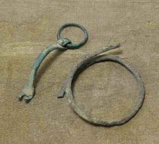 Rare Ancient Roman Bronze D - Shaped Fibula And Bracelet Circa 1st - 3rd Century Ad.