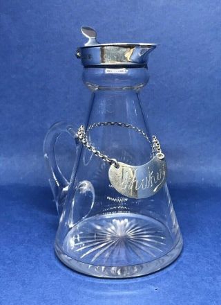 Solid Silver & Cut Glass Whiskey Noggin & Label - 1928 - Hukin & Heath
