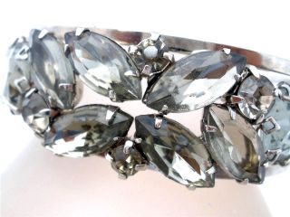 D & E For Juliana Gray Rhinestone Bangle Bracelet Clamper Hinged Vintage Jewelry