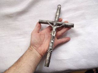 Arts & Crafts Large Silver Sterling Cross Antique Crucifix W/skull (27cm =,  10 ")