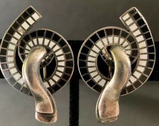 Margot De Taxco Enameled Spiral Vintage Mexican Sterling Silver Earrings 5556