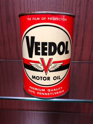 1940s Vintage.  Veedol Motor Oil Can.  1 Qt.  Empty