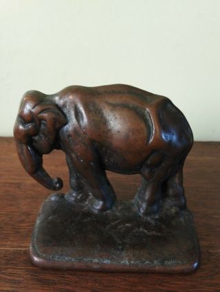 Vtg - Cast Iron Elephant Bookend/door Stop With Copper Color Finish (1 End Only)