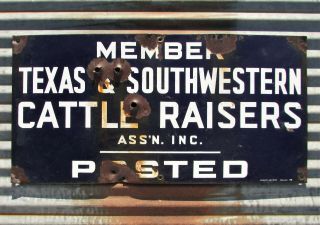 Porcelain Texas And Southwestern Cattle Raisers Ranch Sign Vintage Cowboy Horse
