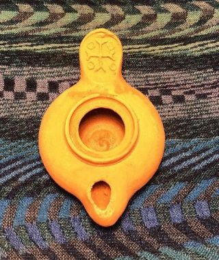 Jerusalem Oil Lamp Holyland Ancient Antique Roman Decorated Clay Pottery " Darom "