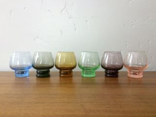 Vintage Mid - Century Etched Brandy Snifter Shot Glasses Multi - Colored (set Of 6)