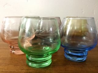 Vintage Mid - Century Etched Brandy Snifter Shot Glasses Multi - Colored (Set of 6) 2