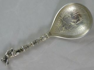 Early David Andersen Cast Silver Supsked Drinking Spoon Madonna Christ On Cross