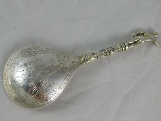 Early David Andersen Cast Silver Supsked Drinking Spoon Madonna Christ on Cross 2