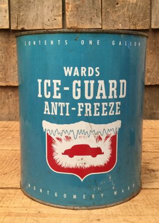 Vintage 1 Gl Montgomery Ward Wards Ice Guard Anti Freeze Motor Oil Tin Can Sign