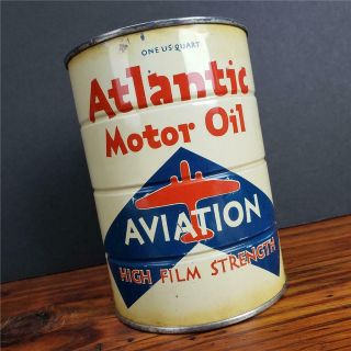 Vintage Nos Full Atlantic Aviation Motor Oil Can 1qt.  Metal Gas Sign