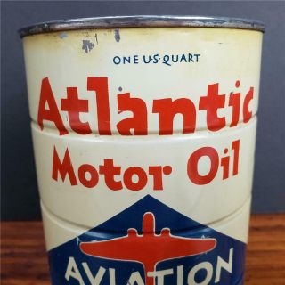 Vintage NOS FULL ATLANTIC AVIATION MOTOR OIL CAN 1qt.  METAL gas sign 3