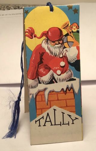 Vintage 1930s Christmas Bridge Tally Card W/ Santa Claus Art Deco