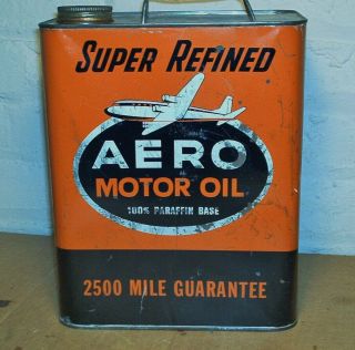 Vintage Tin Litho Aero 2 Gallon Motor Oil Auto Airplane Aircraft Advertising Can