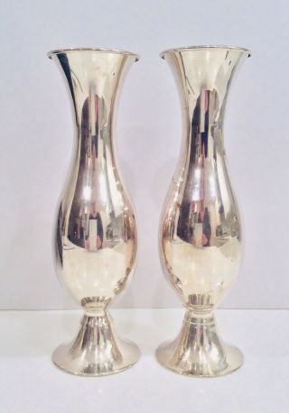 Wm A Rogers Pair Silver - Plate Vase Vintage 9 " High