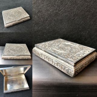 Antique Anglo Indian Ceylon Solid Silver Table Snuff Box C1900