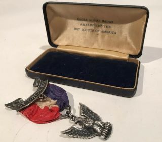 Vintage Robbins Sterling Silver Eagle Scout Badge Medal/original Case Pin