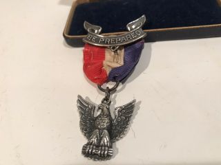 Vintage Robbins Sterling Silver Eagle Scout Badge Medal/Original Case Pin 2