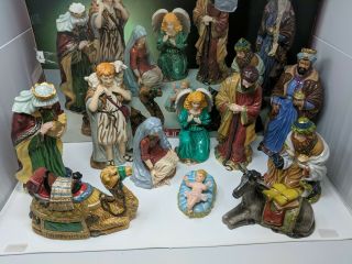 Large Huge Porcelain Home For The Holidays Christmas Nativity 11 Piece Set Vtg