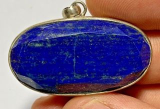 Antique Vintage Silver Amulet With Lapis Lazuli Stone 13.  5gr 43.  3mm
