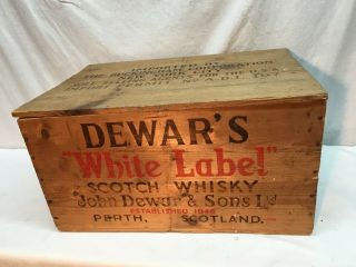 Vtg Dewards Scotch Whiskey Wood Crate White Label Whiskey Fiths Double Side Add