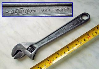 Vintage 8  Diamond " Brand Usa Adjustable Crescent Wrench Old Tool