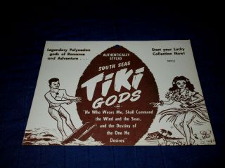 South Seas Tiki Gods - Polynesian - Vintage 1960s Era Small Store Display Sign