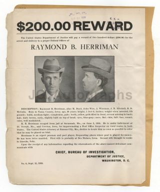 Wanted Posters - 2 Vintage Wanted Posters - North Carolina,  Washington Dc - 1910