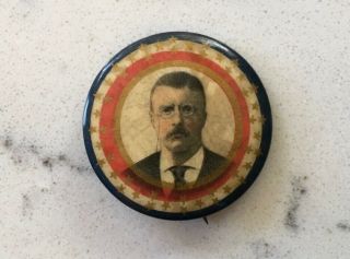 Teddy Roosevelt Theodore Tr Stars Picture Pinback Campaign Political Button Pin