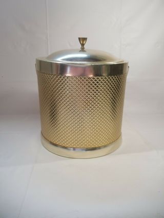 Vtg Mid Century Modern Gold Metallic Ice Bucket,  Insulated - Made In Italy Retro