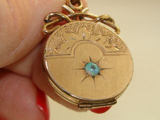 Ornate Antique Victorian Rose Gold Filled Fob Locket W/fiery Opal & Photograph